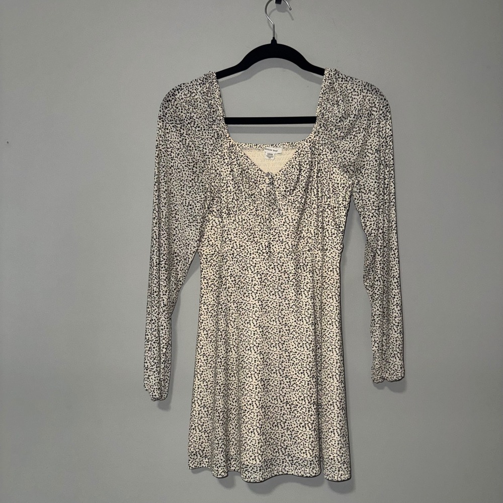 American Eagle Dalmatian Print Long Sleeve‎ Mini Dress Square Neck Smocked Small